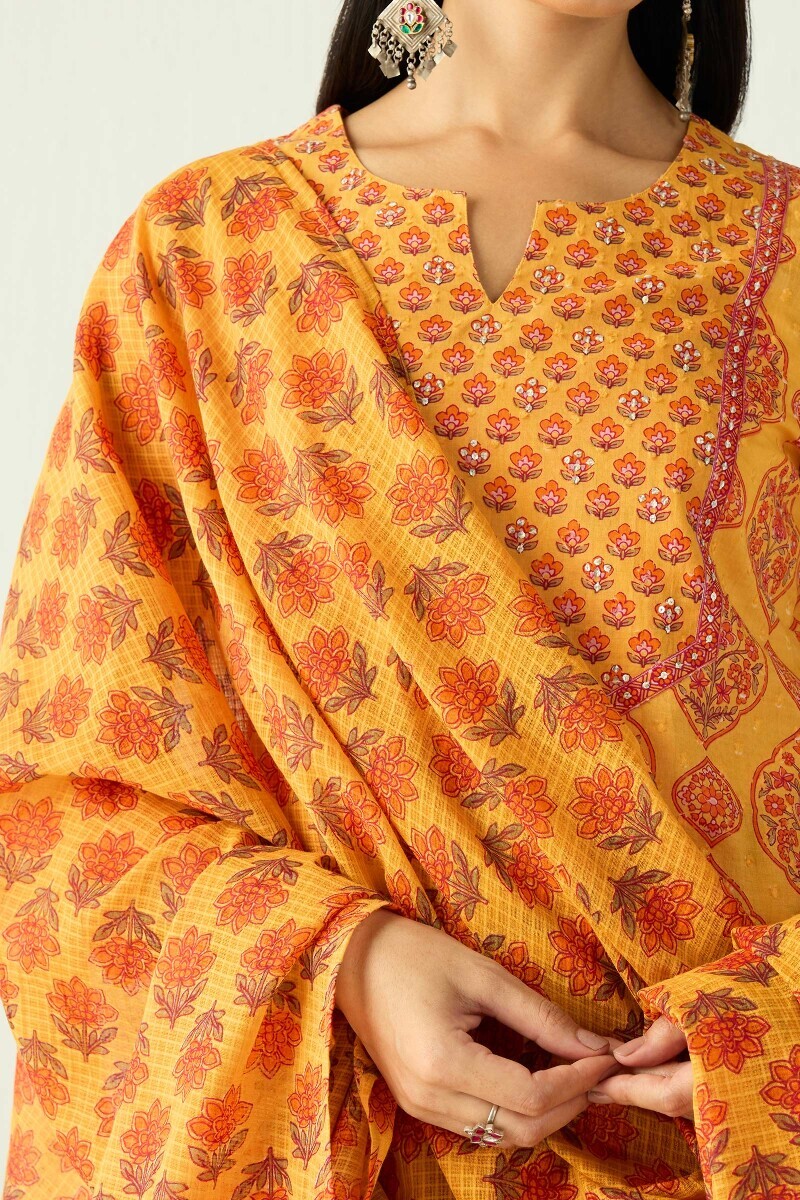 Mustard Hand Printed Kota Dupatta