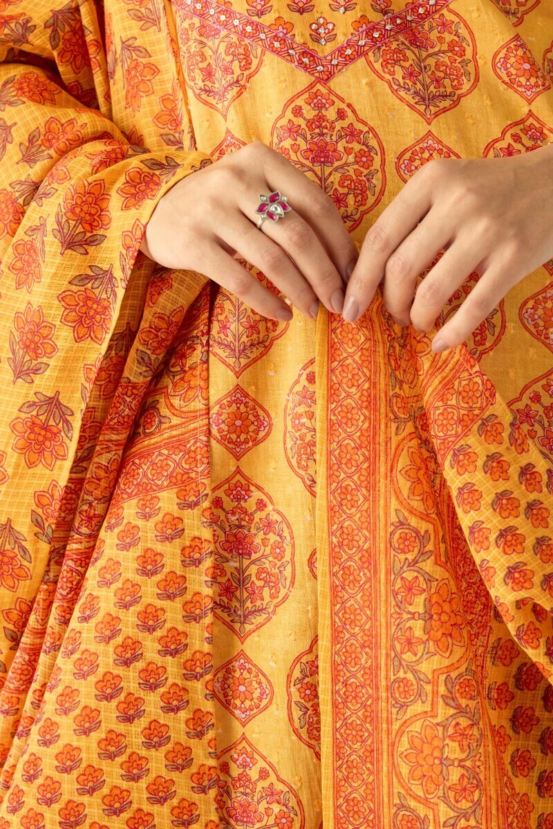 Mustard Hand Printed Kota Dupatta