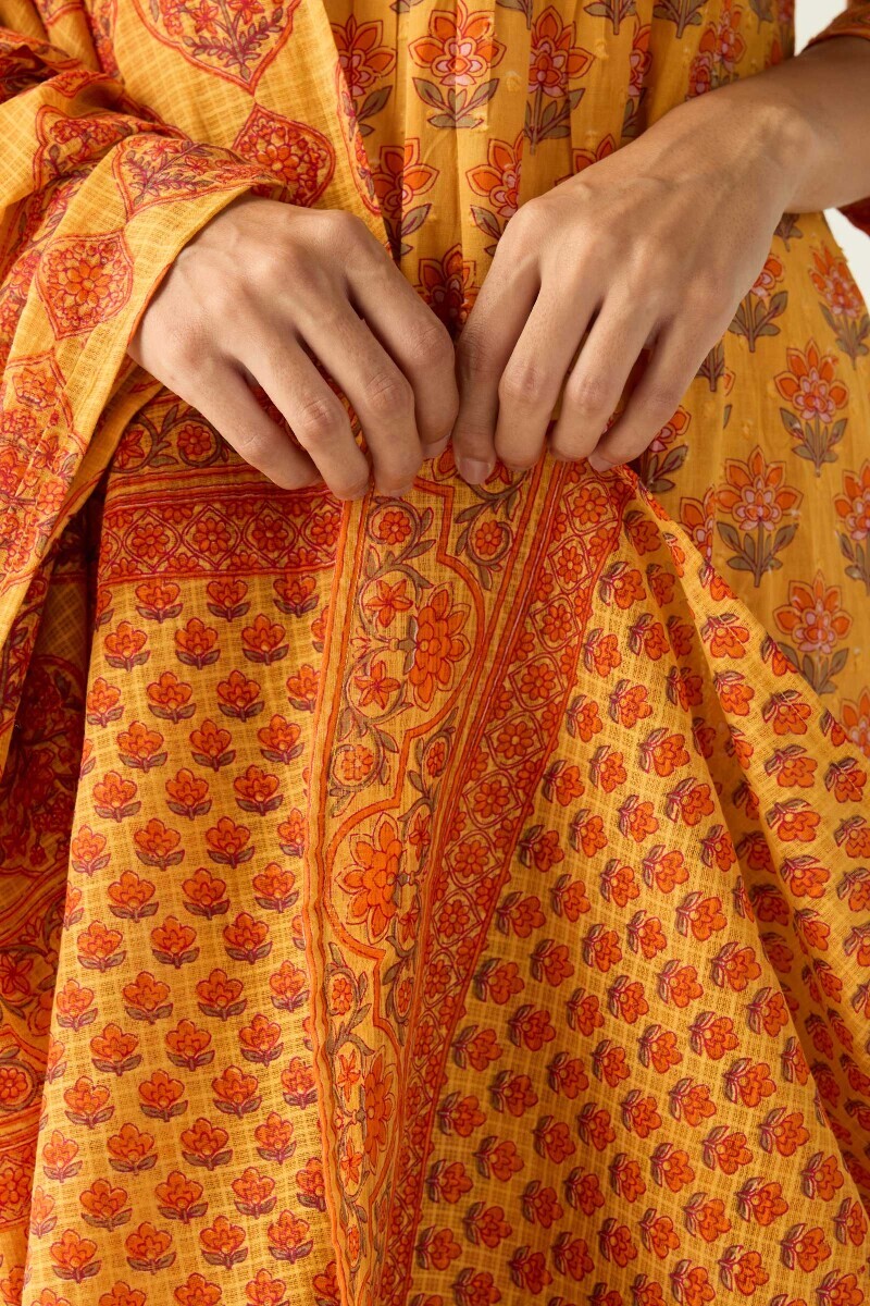 Mustard Hand Printed Kota Dupatta