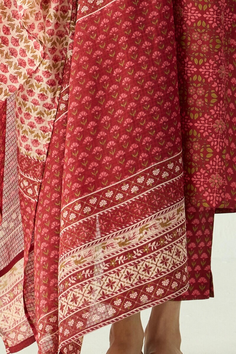 Maroon Hand Printed Kota Dupatta