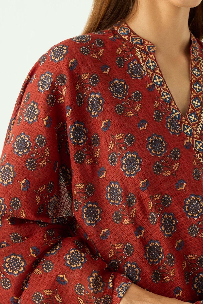 Maroon Hand Printed Kota Dupatta
