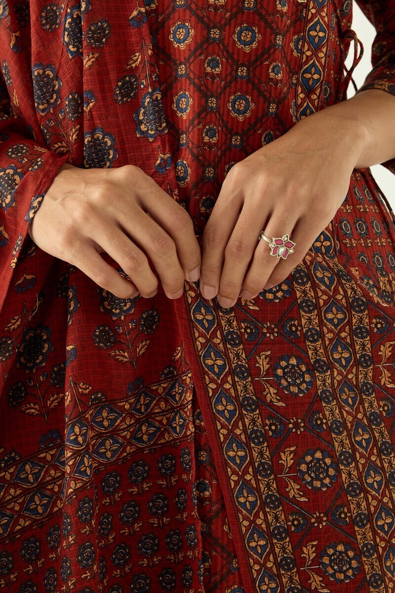 Maroon Hand Printed Kota Dupatta