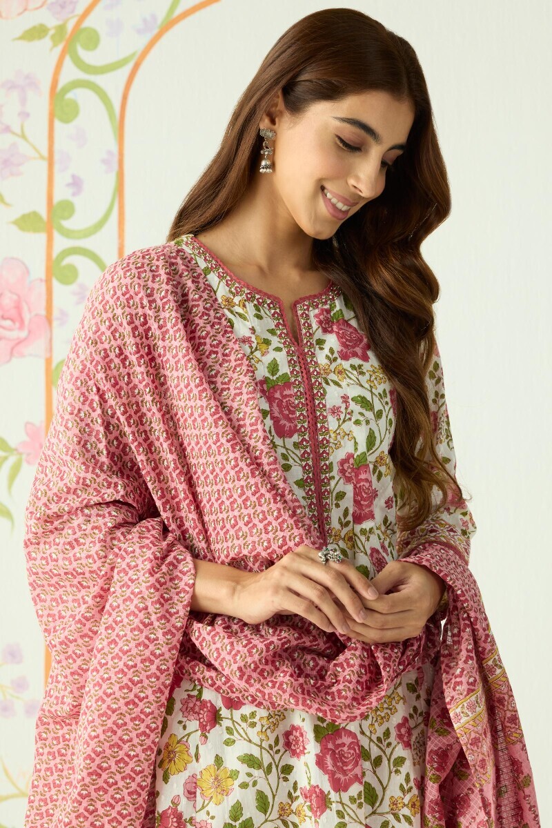 Pink Hand Printed Kota Dupatta