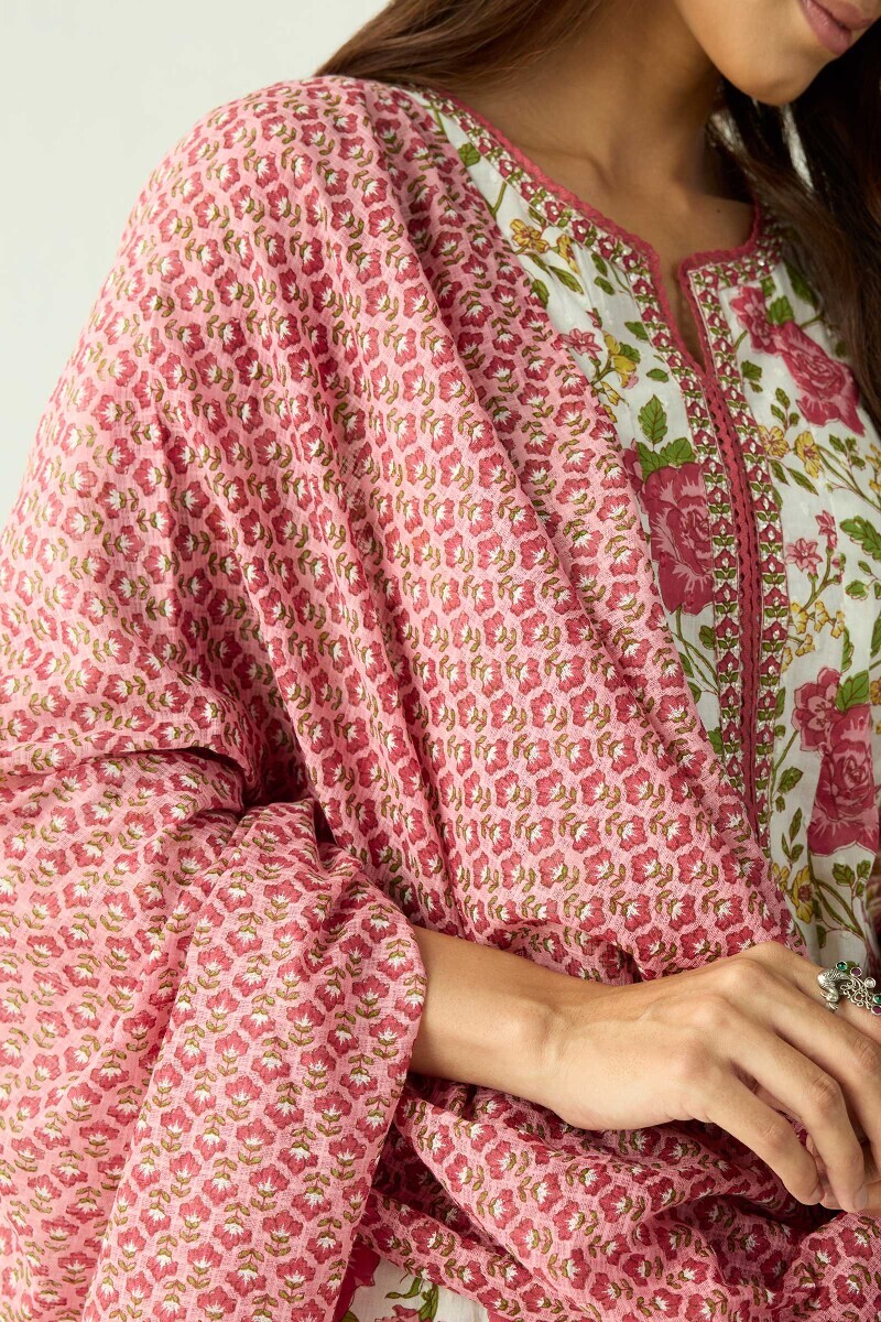 Pink Hand Printed Kota Dupatta