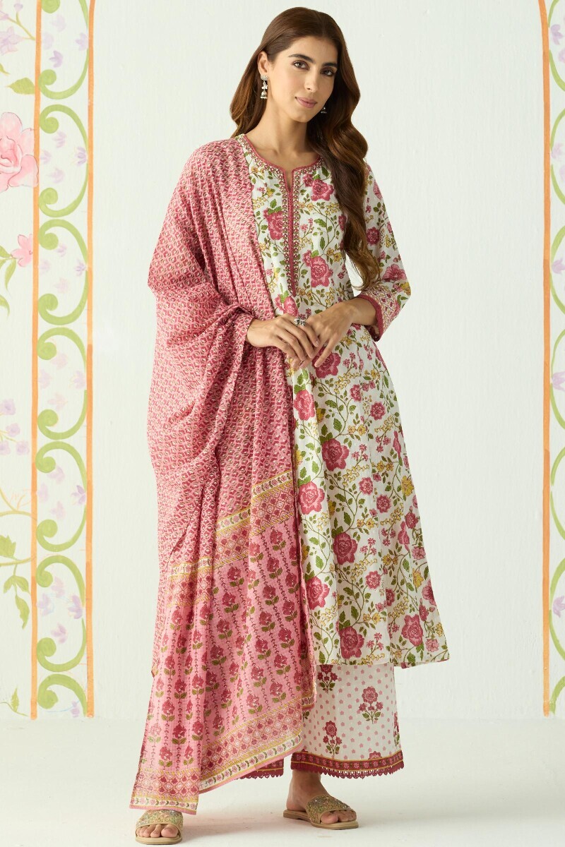Pink Hand Printed Kota Dupatta