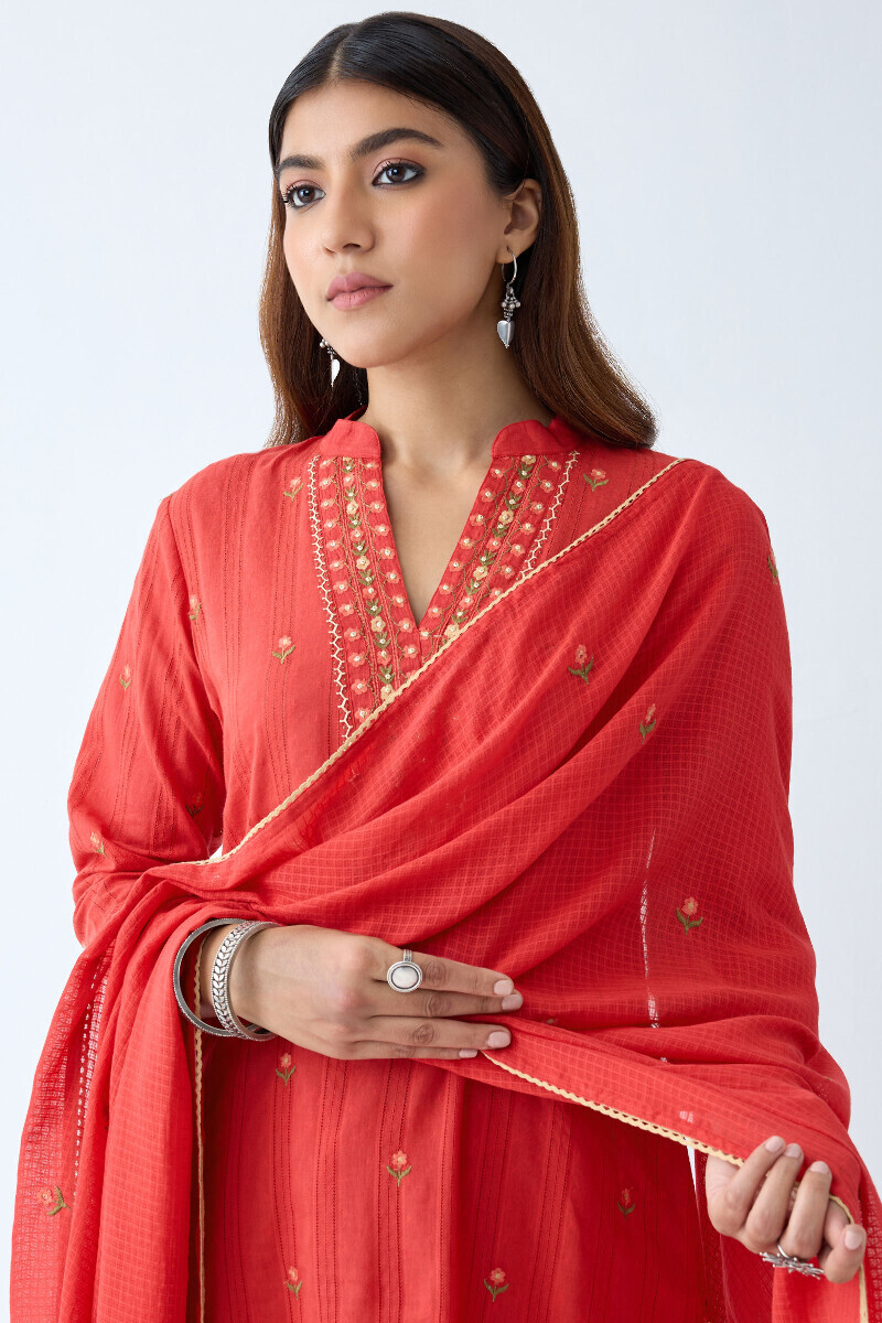 Red Handcrafted Kota Dupatta