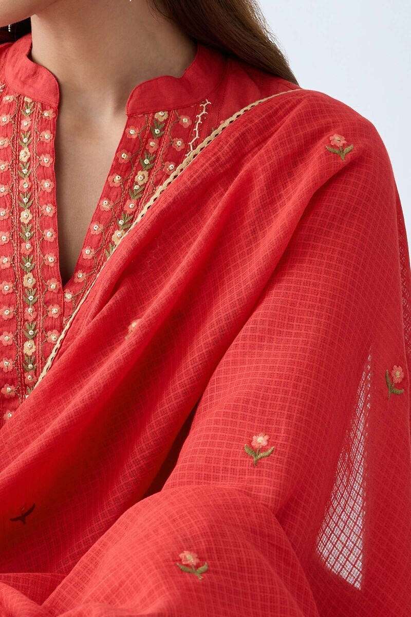 Red Handcrafted Kota Dupatta