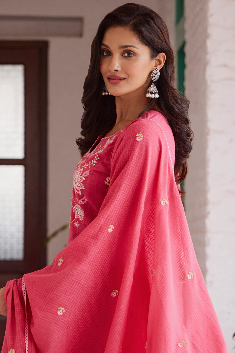 Pink Handcrafted Kota Dupatta