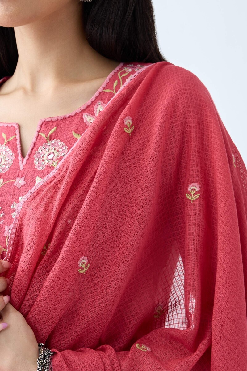 Pink Handcrafted Kota Dupatta