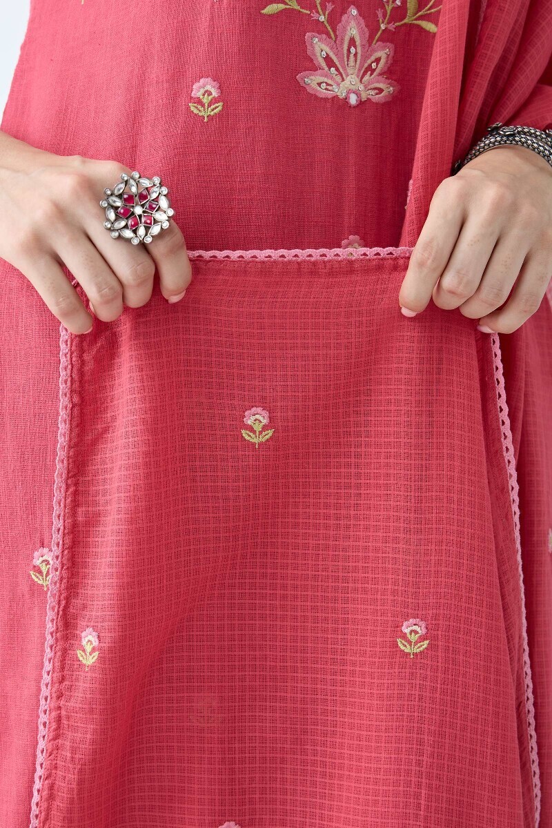 Pink Handcrafted Kota Dupatta