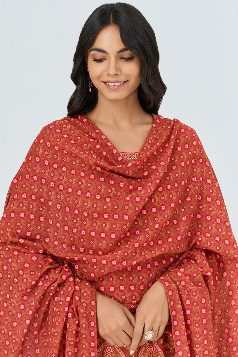 Brown Printed Kota Dupatta