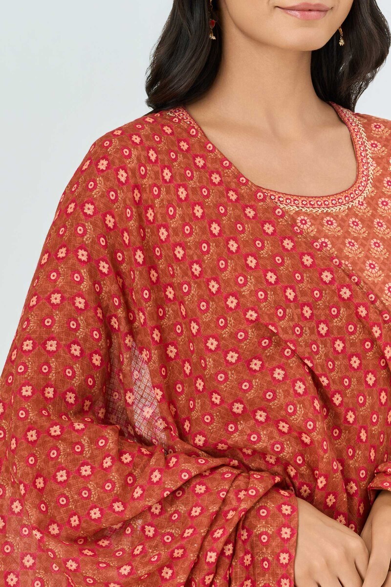 Brown Printed Kota Dupatta