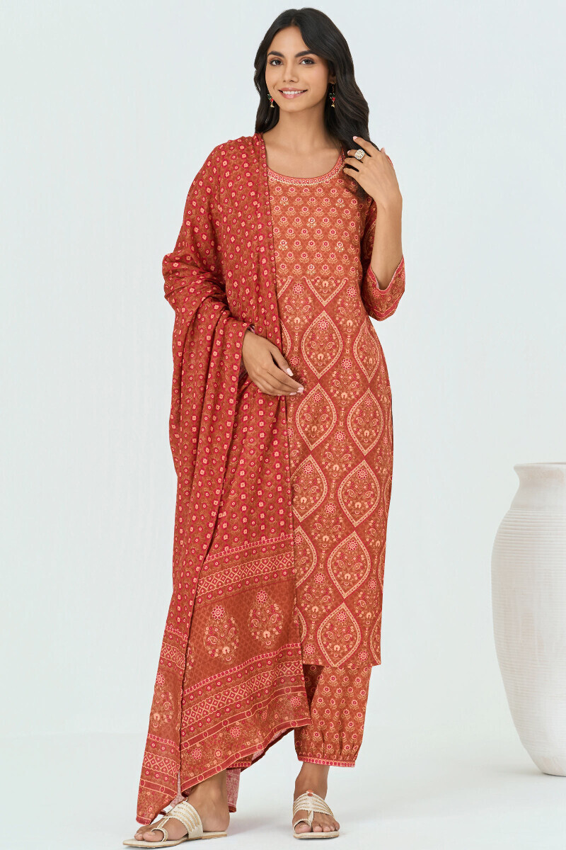 Brown Printed Kota Dupatta