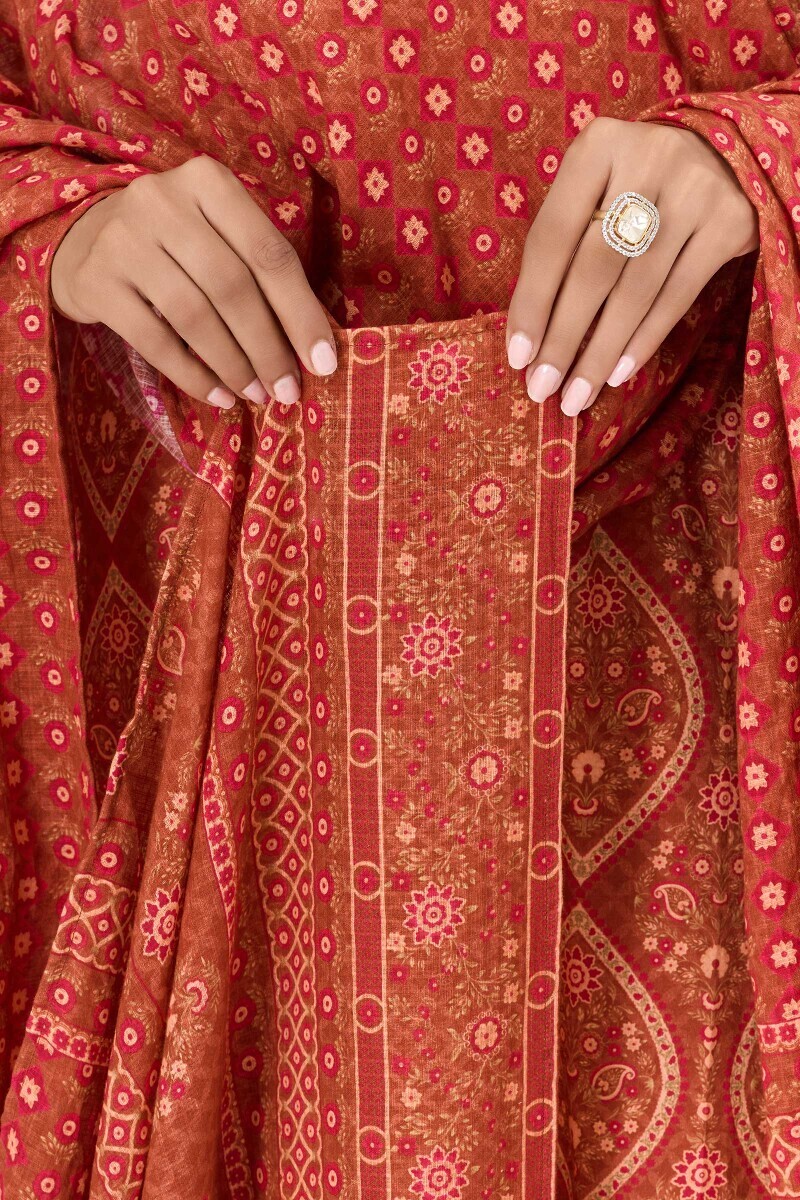 Brown Printed Kota Dupatta