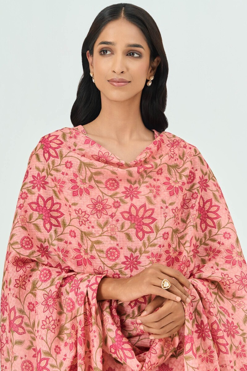 Peach Printed Kota Dupatta
