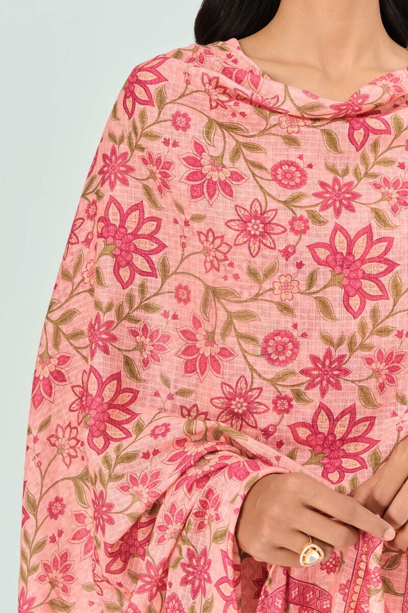 Peach Printed Kota Dupatta
