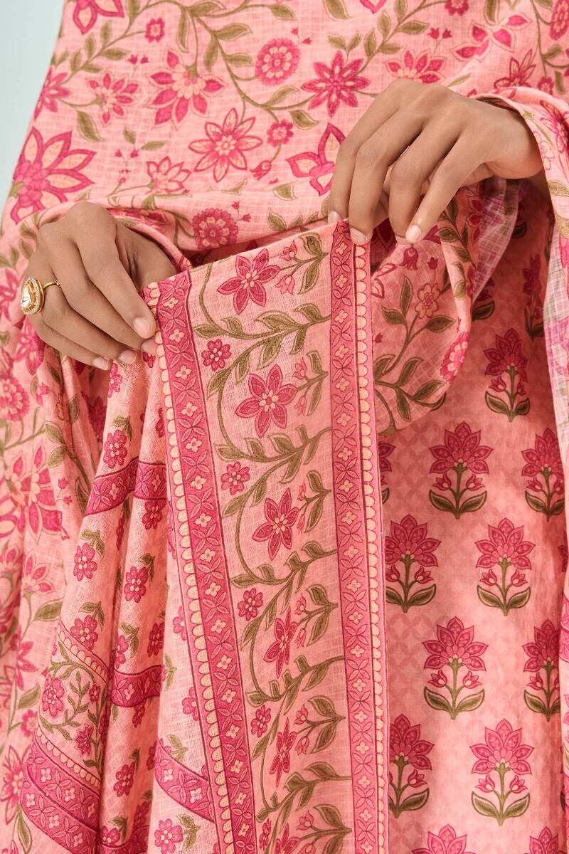 Peach Printed Kota Dupatta