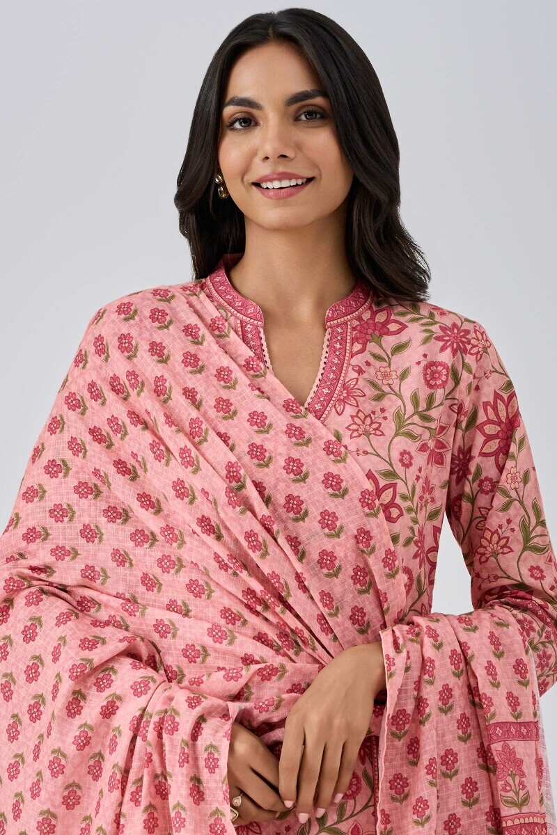Peach Printed Kota Dupatta