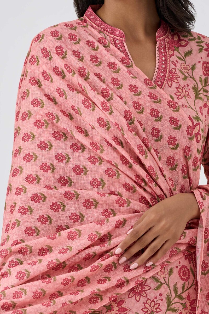 Peach Printed Kota Dupatta