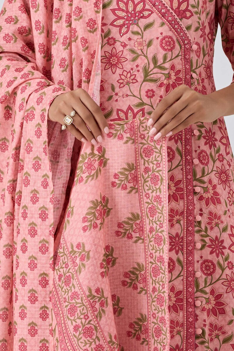 Peach Printed Kota Dupatta