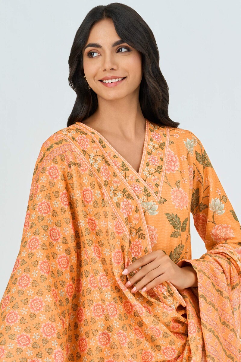 Yellow Printed Kota Dupatta