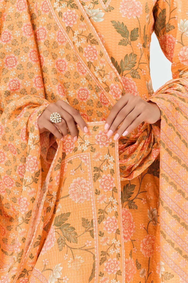 Yellow Printed Kota Dupatta