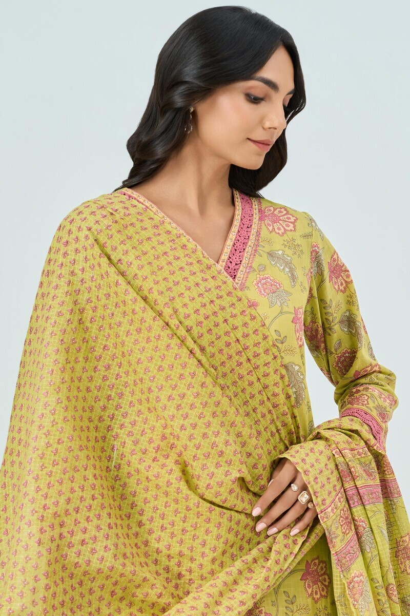 Green Hand Printed Kota Dupatta