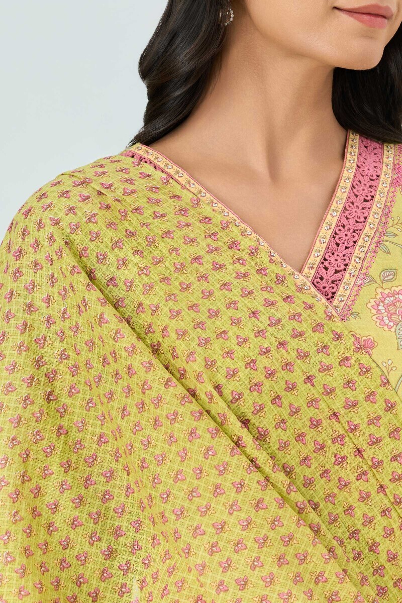 Green Hand Printed Kota Dupatta