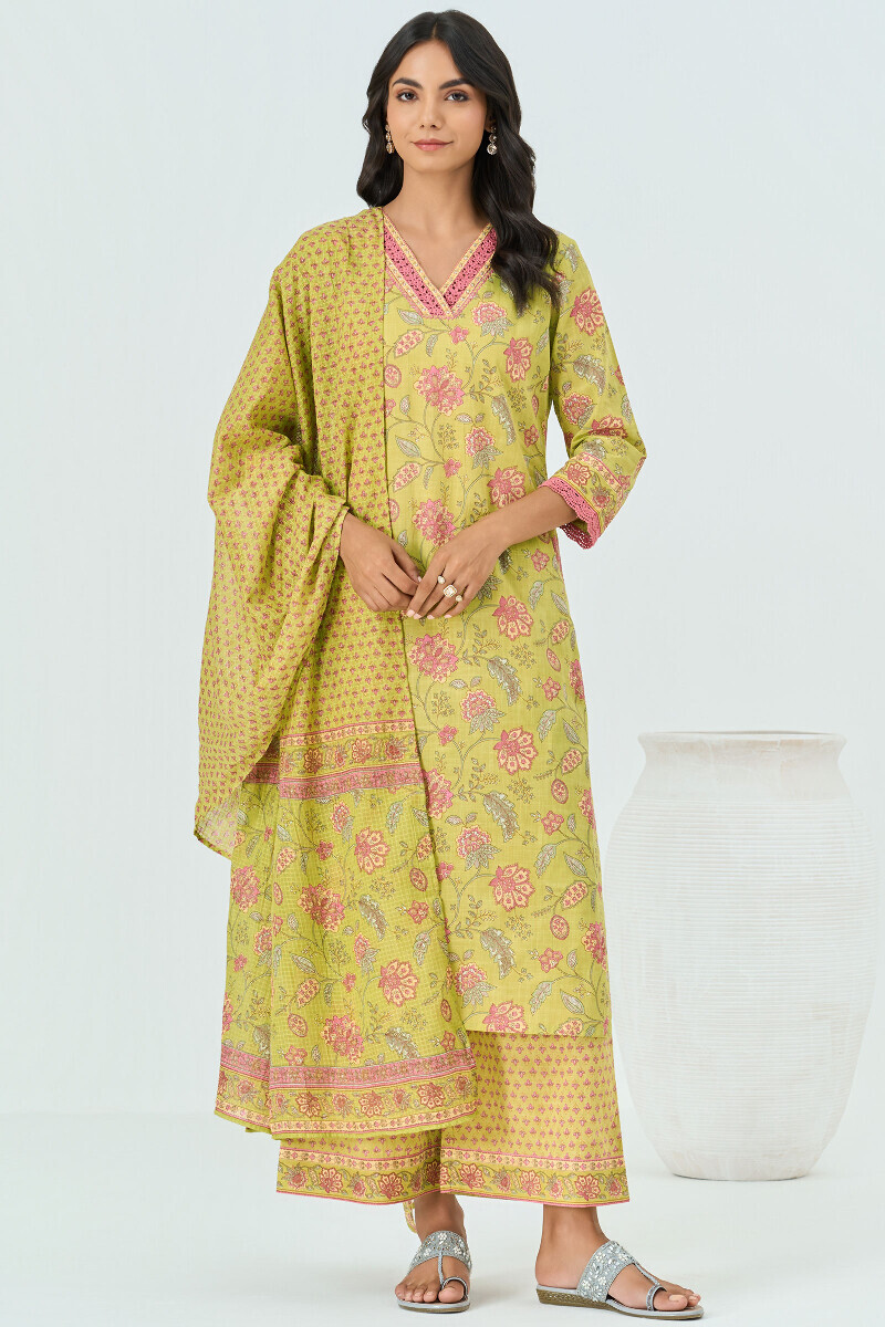 Green Hand Printed Kota Dupatta