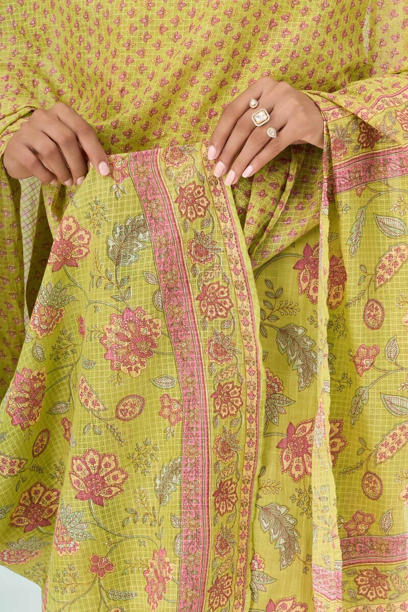 Green Hand Printed Kota Dupatta