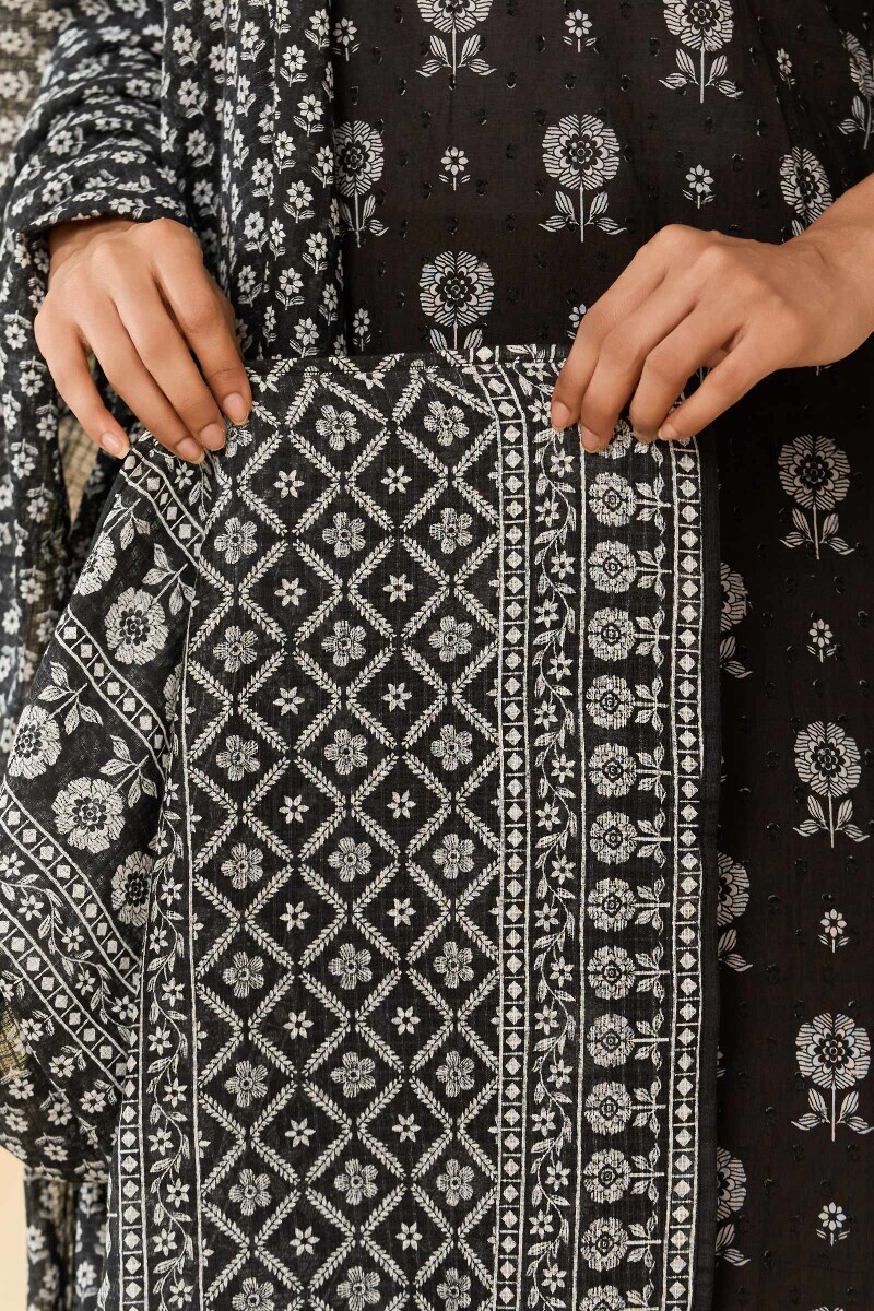 Black Hand Printed Kota Dupatta