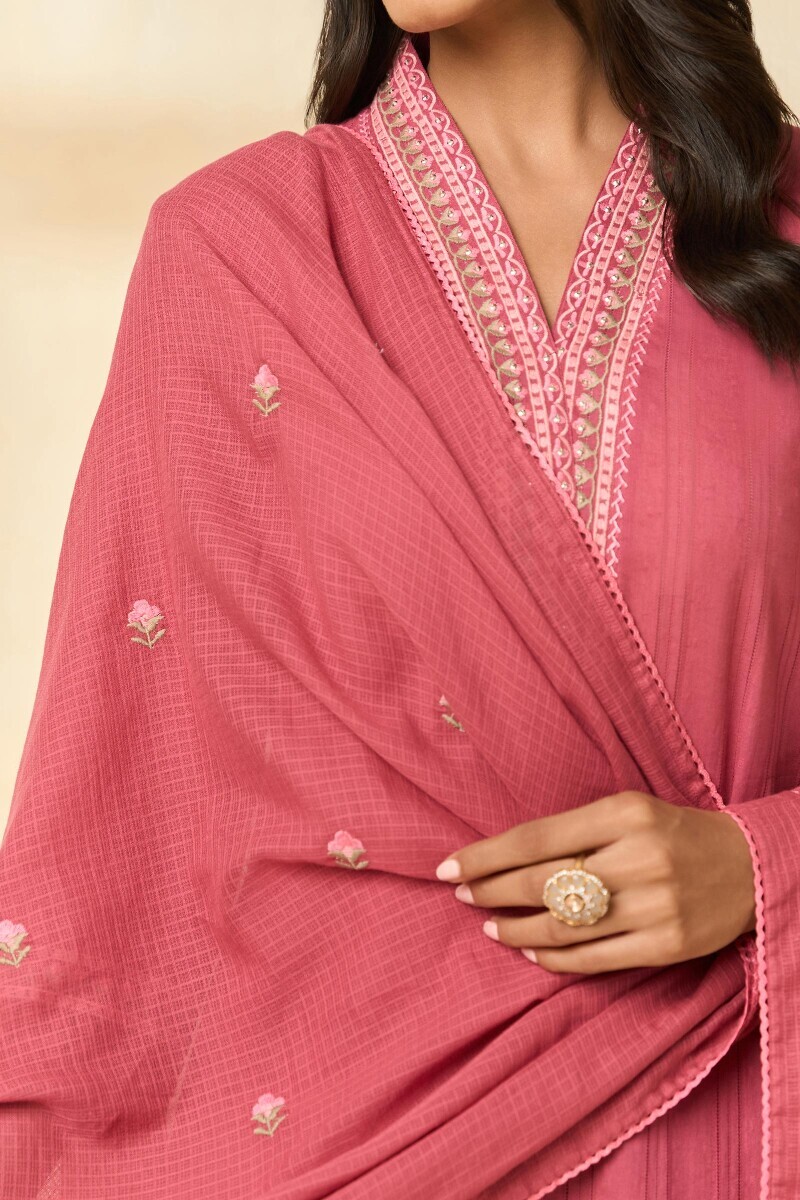 Pink Handcrafted Kota Dupatta