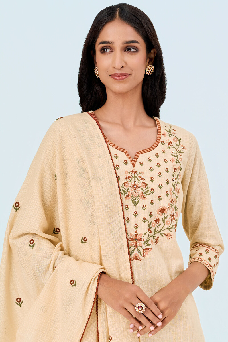 Beige Handcrafted Kota Dupatta
