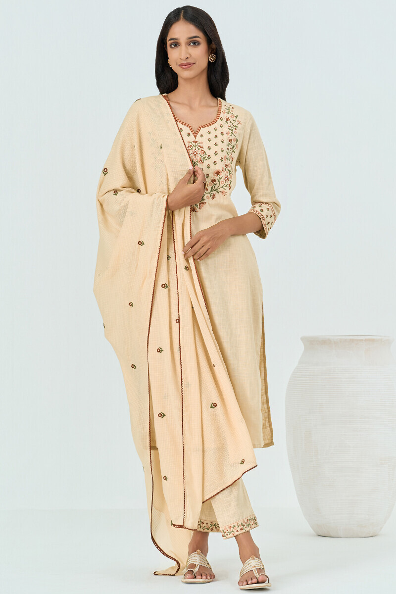 Beige Handcrafted Kota Dupatta