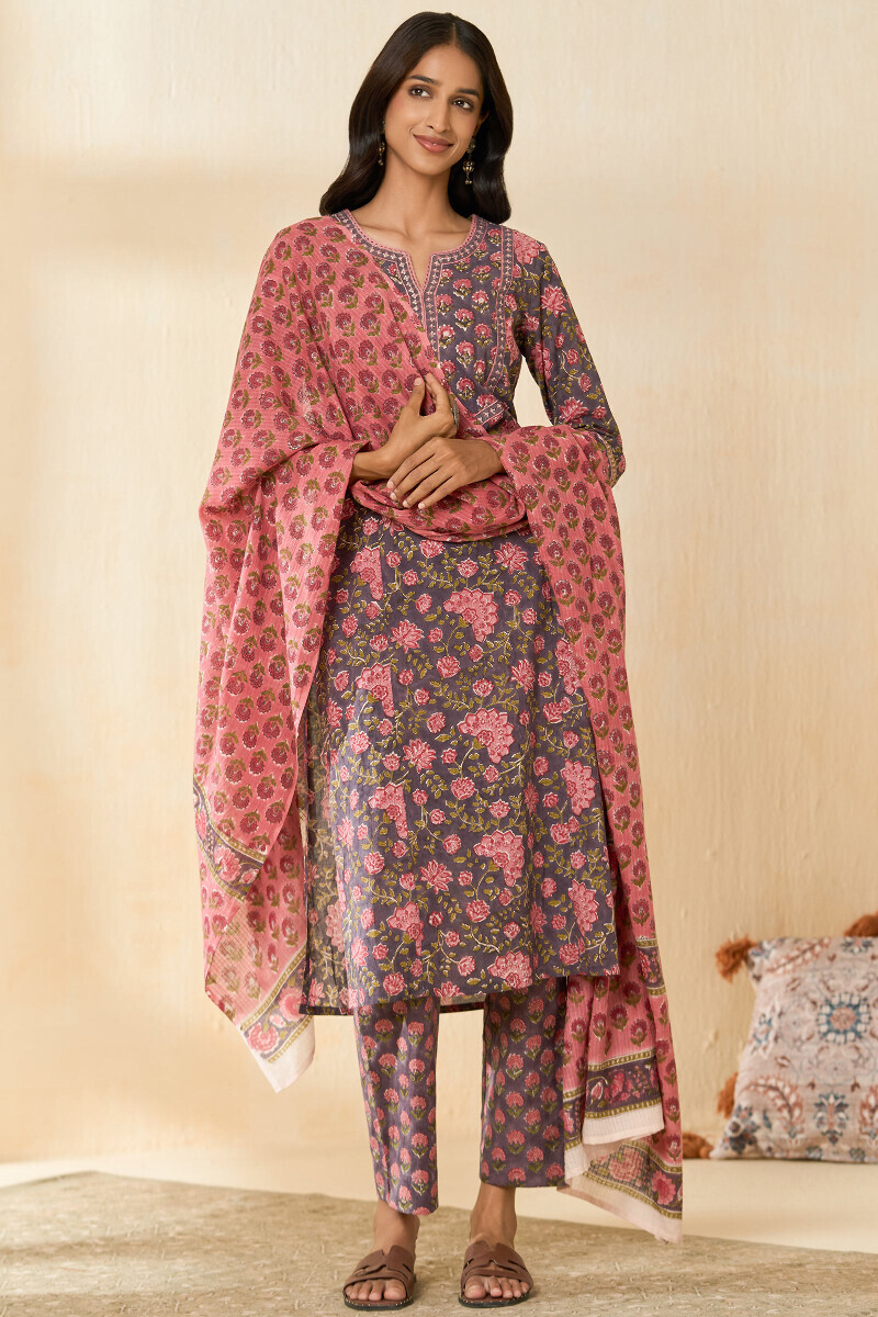 Pink Hand Block Printed Kota Dupatta