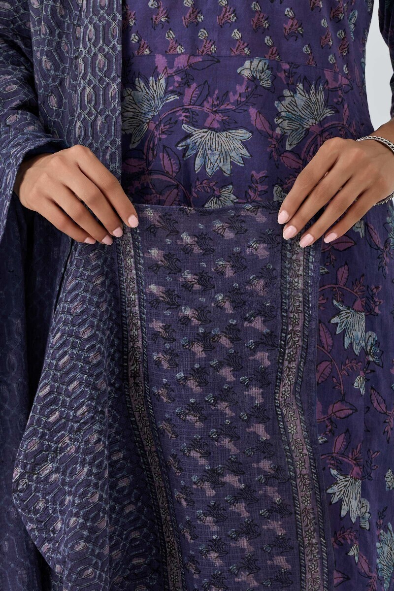 Purple Hand Block Printed Kota Dupatta