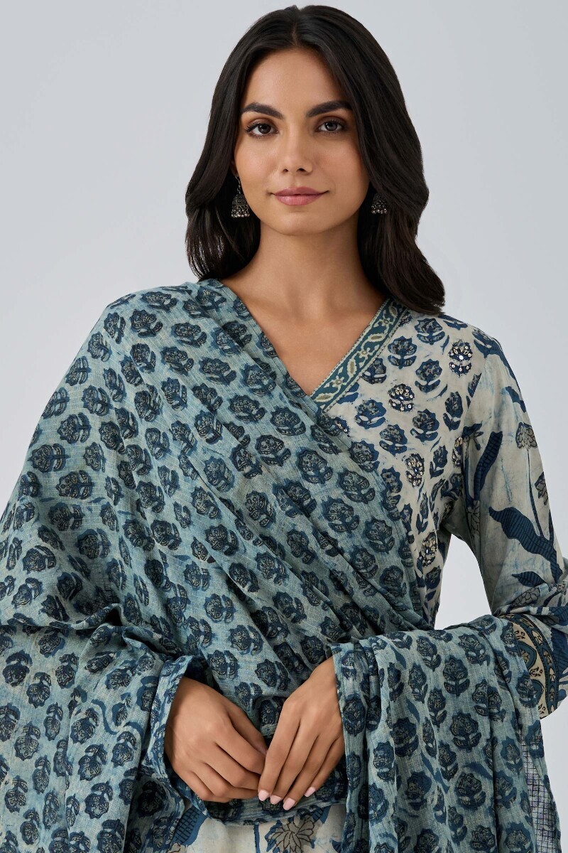 Indigo Hand Block Printed Kota Dupatta