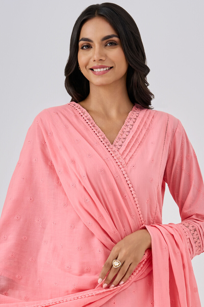 Pink Handcrafted Cotton Mul Dupatta
