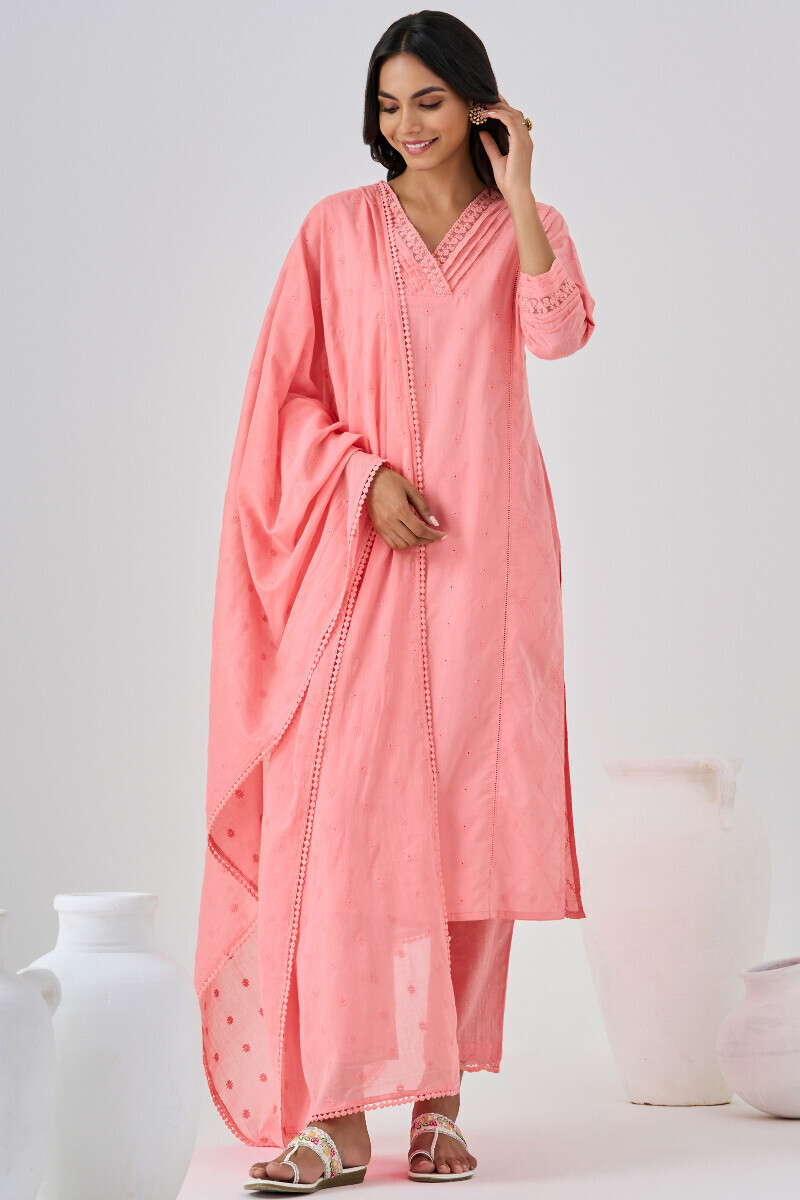 Pink Handcrafted Cotton Mul Dupatta