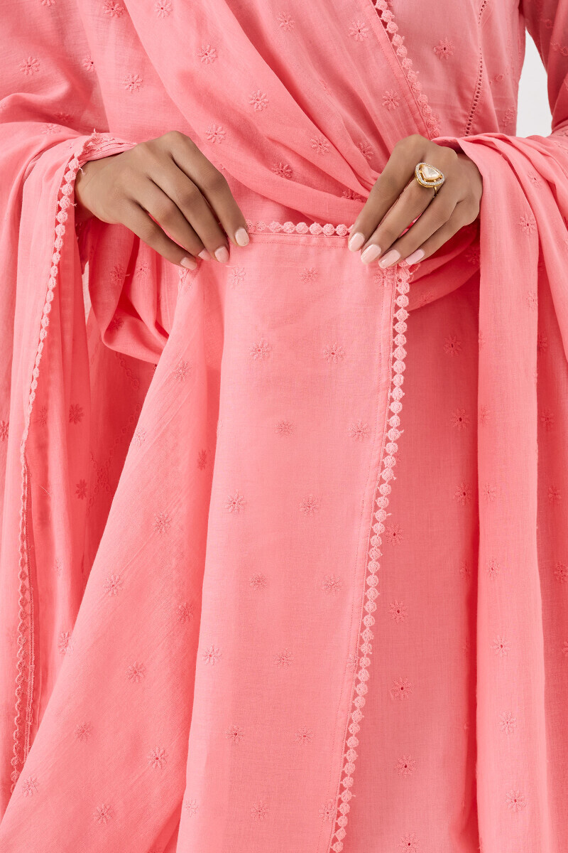 Pink Handcrafted Cotton Mul Dupatta