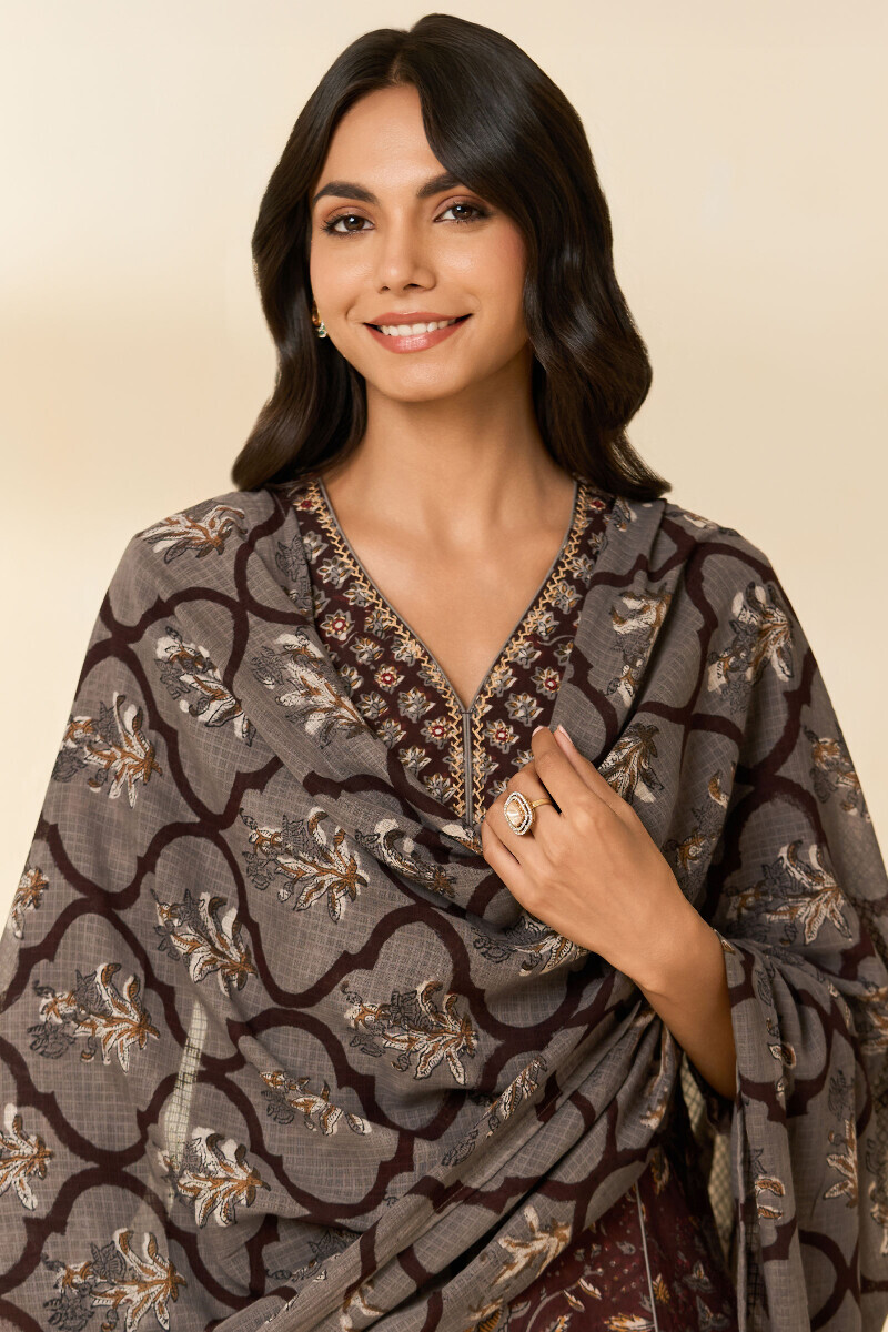 Grey Hand Block Printed Kota Dupatta