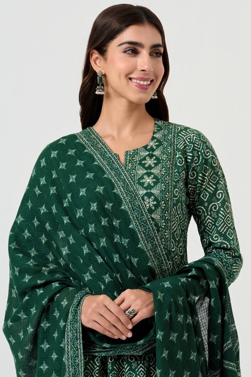 Green Printed Kota Dupatta