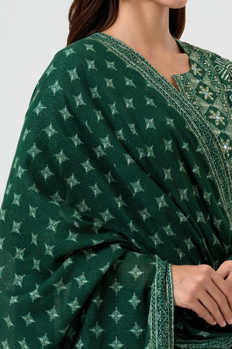 Green Printed Kota Dupatta