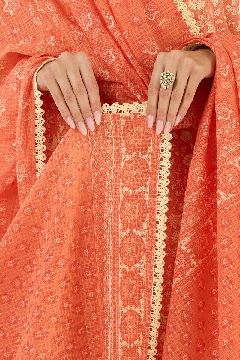 Orange Hand Printed Kota Dupatta