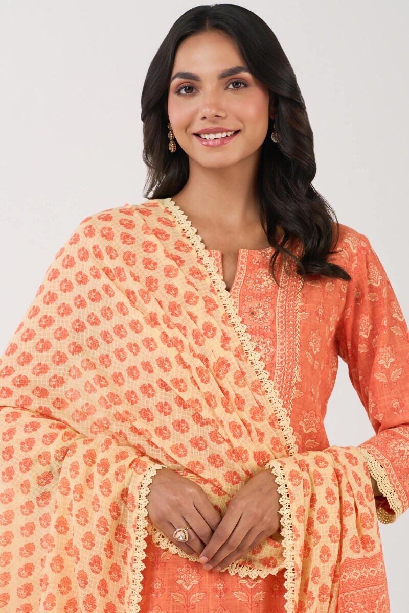 Cream Hand Printed Kota Dupatta