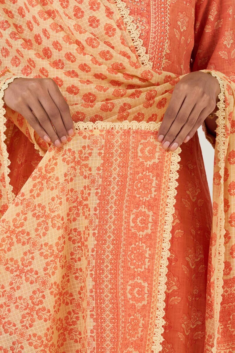 Cream Hand Printed Kota Dupatta