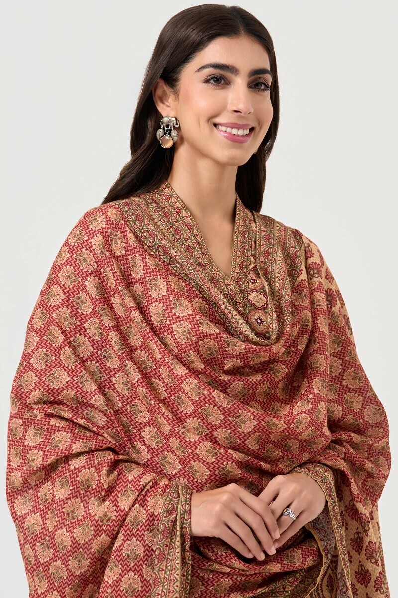 Beige Printed Kota Dupatta