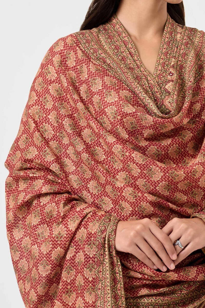 Beige Printed Kota Dupatta