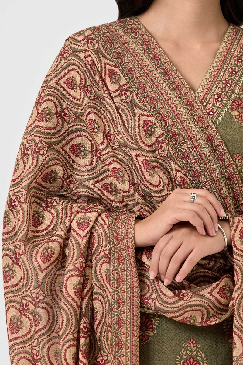 Beige Printed Kota Dupatta