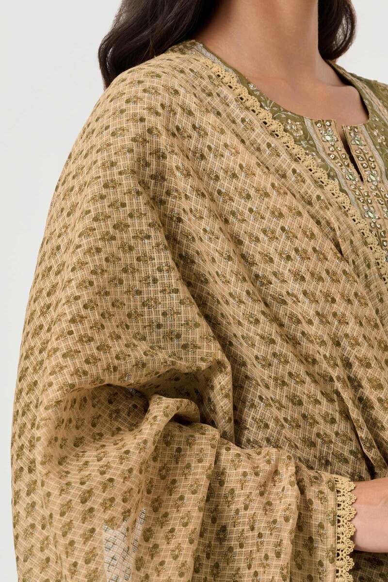 Green Hand Block Printed Kota Dupatta